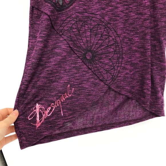 Desigual NWT Purple Heathered Regina graphic tulip hem 3/4 sleeve shirt SP - Picture 13 of 16